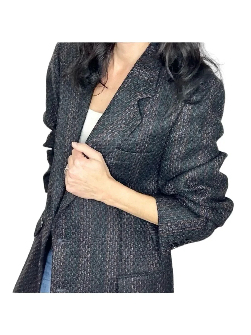 Vintage 100% wool black multi colour tweed blazer 40 R - Picture 3 of 12